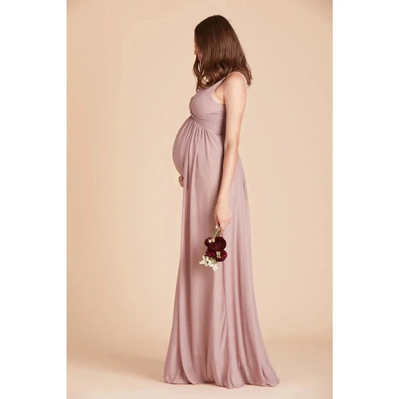 NWT Birdy Grey Lianna Maxi Dress Twisted V-Neck Empire Waist Mesh Mauve Size M - Picture 7 of 10